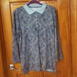 Paisley patterned polo long sleeve blue